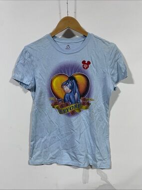 Disney Light Blue Eeyore Graphic Tee with Yellow & Purple Heart